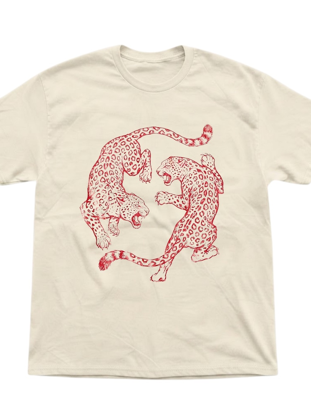 Red Leopard Big Cat Graphic Cream Cotton Gildan T-Shirt